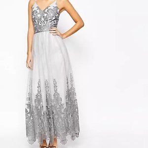 Chi Chi London Cami Strap Premium Lace Maxi Tulle Prom Dress